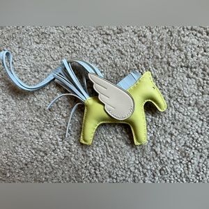 Authenticated Hermes Rodeo Pegase PM Charm, Color Jaune Bourgeon/Bleu Brume/Nata